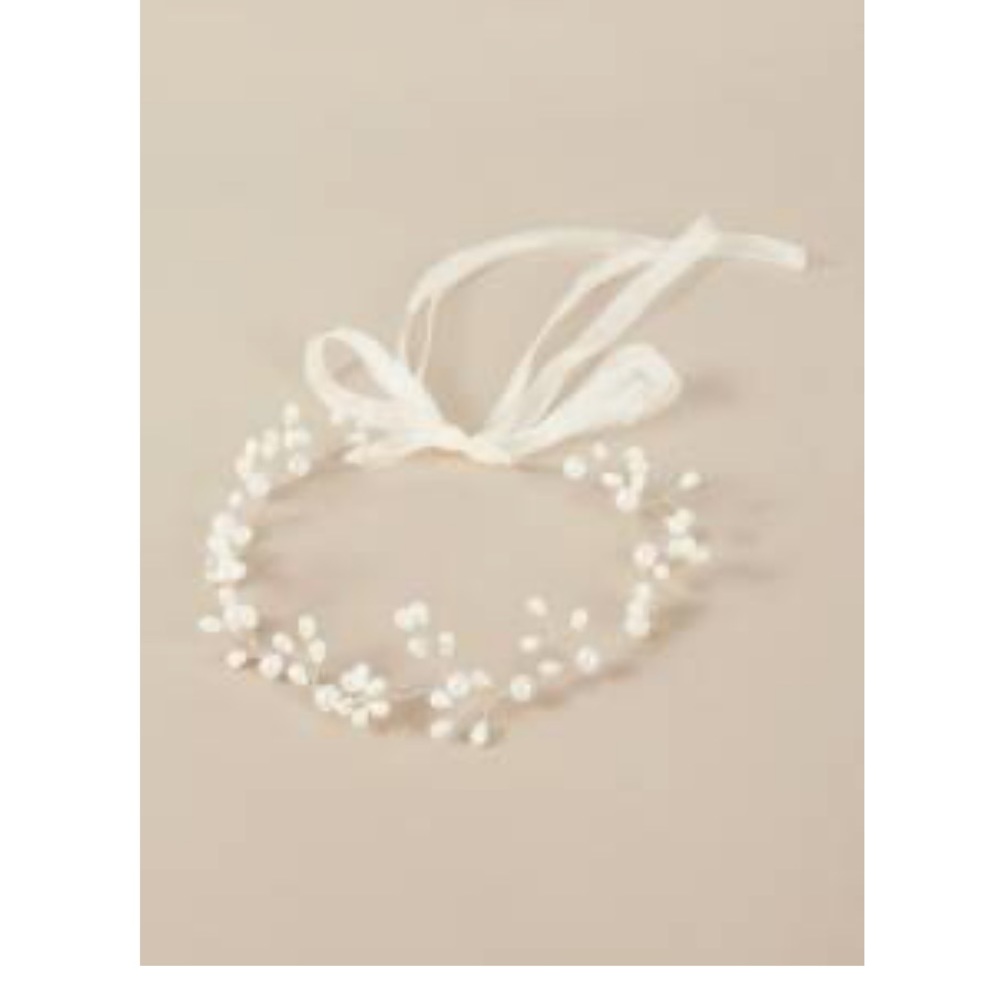 Pearl Embellished Flower Crown Headband - Simulated Pearl CZ Diamond Ribbon